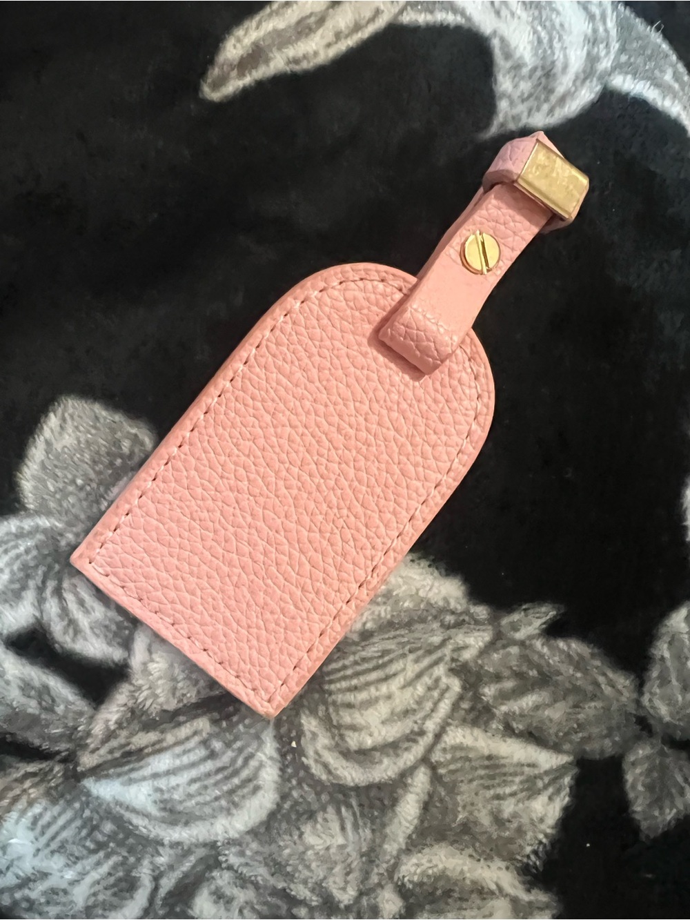 Pink Leather Luggage Tag with Gold Hardware